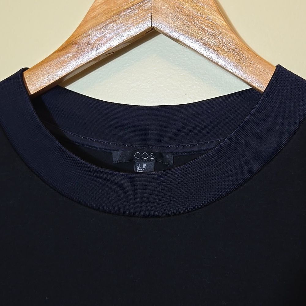 COS Paneled Black Jersey Dress Size XS Fit & Flare Modest Stealth Wealth Classic - Picture 4 of 13
